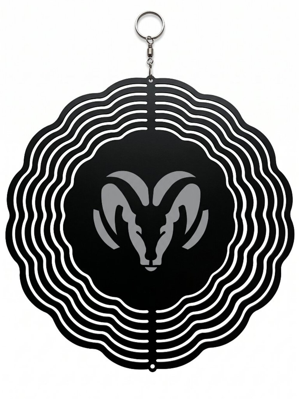 10" Dodge Ram Logo Kinetic Wind Spinner - Black Metal Hanging Yard Decor